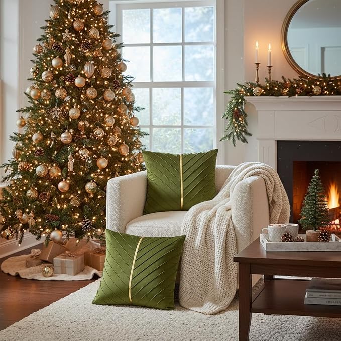 Velvet Throw Pillow Covers 24x24 Pack of 2 Gold Decor Olive Green