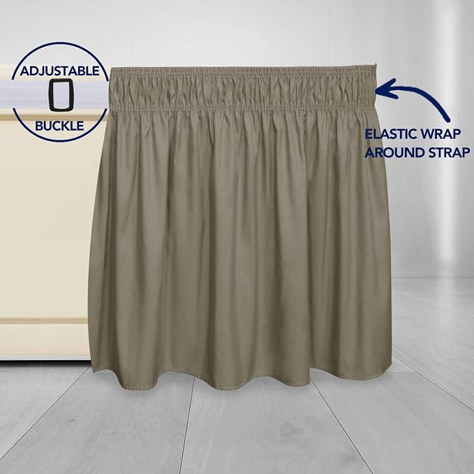 PureFit Wrap Around Ruffled Bed Skirt, Sand, Queen/King - 14" Drop | Wrinkle Free Bedskirt Dust Ruffles, Easy to Put On Frame Cover with Adjustable Elastic Belt
