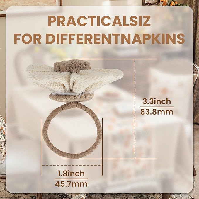 Napkin Rings Set of 6 Handmade Rustic Napkin Rings Reusable Boho Napkin Ring for Elegant Dining Table Decoration Perfect for Christmas, Thanksgiving, Wedding, Holiday, Everyday Use