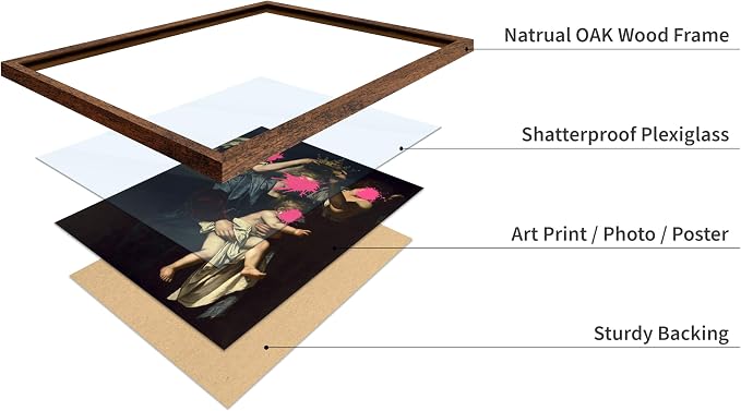 Poster Master Virgin and Child with Angels Print - Baroque Painting Poster - Altered & Pop Art - Trendy Gift for Men & Women - Wall Decor for Bedroom or Living Room - 8x10 Brown Framed