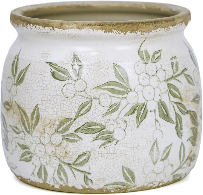 Dosayes Vintage Plant Pot,6.29 inch Green Ceramic Flower Pot with Drainage