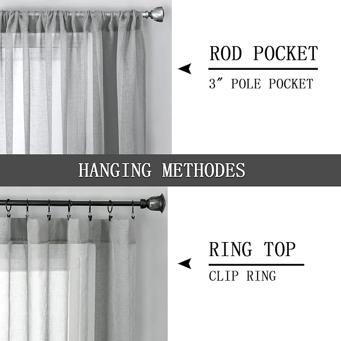 Tollpiz Sheer Curtain Linen Textured Living Room Curtains Sheer Light Filtering Rod Pocket Voile Curtain for Bedroom, 54 x 72 inches Long, Silver Grey, Set of 2 Panels