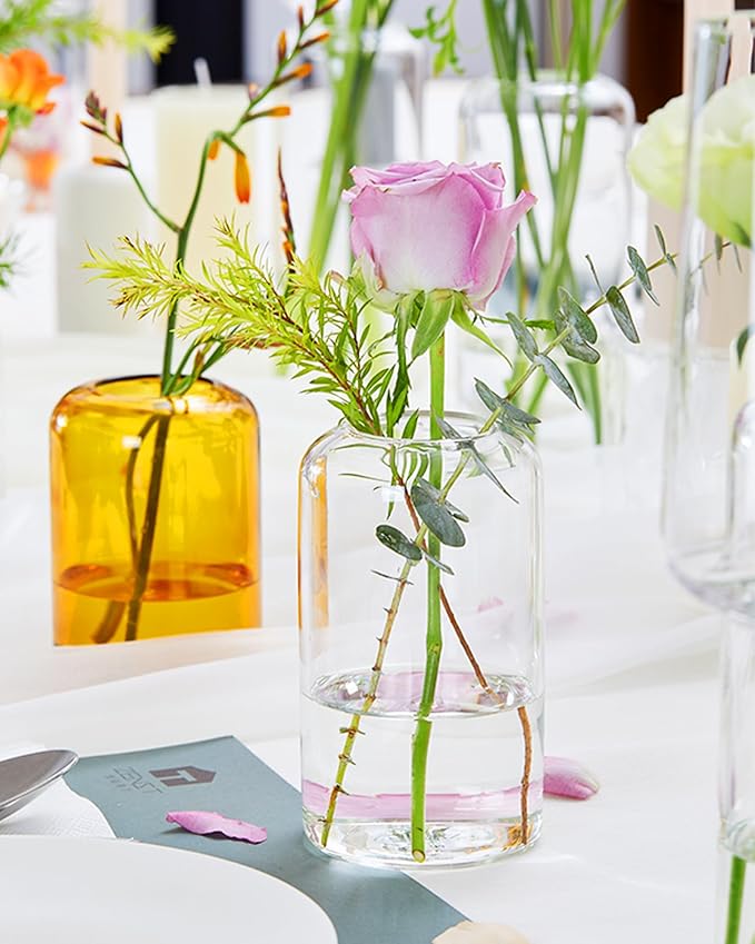 ZENS Bud Vases in Bulk Set of 12, Modern Small Glass Vases for Flower Clear Bud Vases for Wedding Centerpiece, Blown Thicker Small Vase for Flowers, Wedding Party Decorative, Home Bathroom Decor