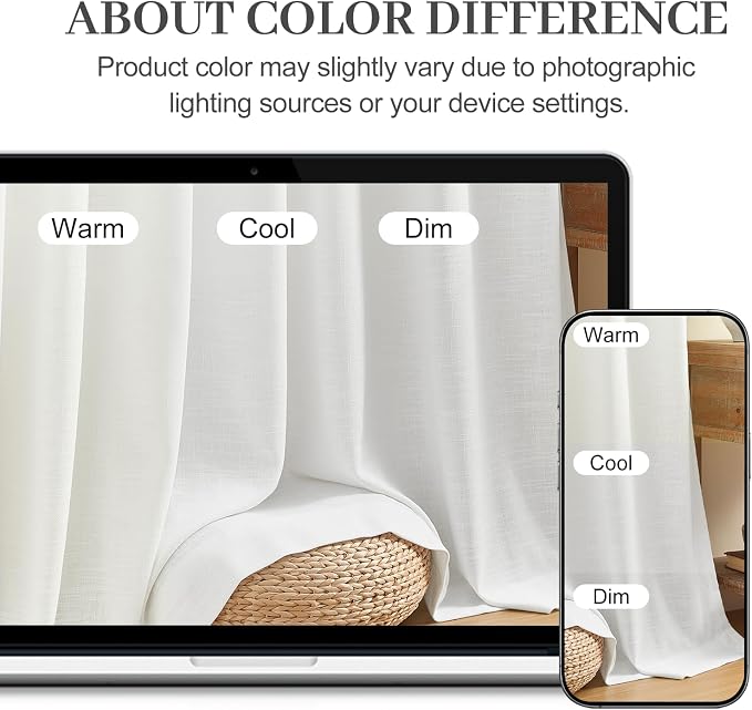 Pinch Pleated Linen White Curtains Light Filtering Drapes for Living Room | Bedroom, Semi Sheer, Pinch Pleat, Linen Blend, Hook Rings, Memory Shape, Privacy, Thick, Snow White, W40xL96, 2 Panel