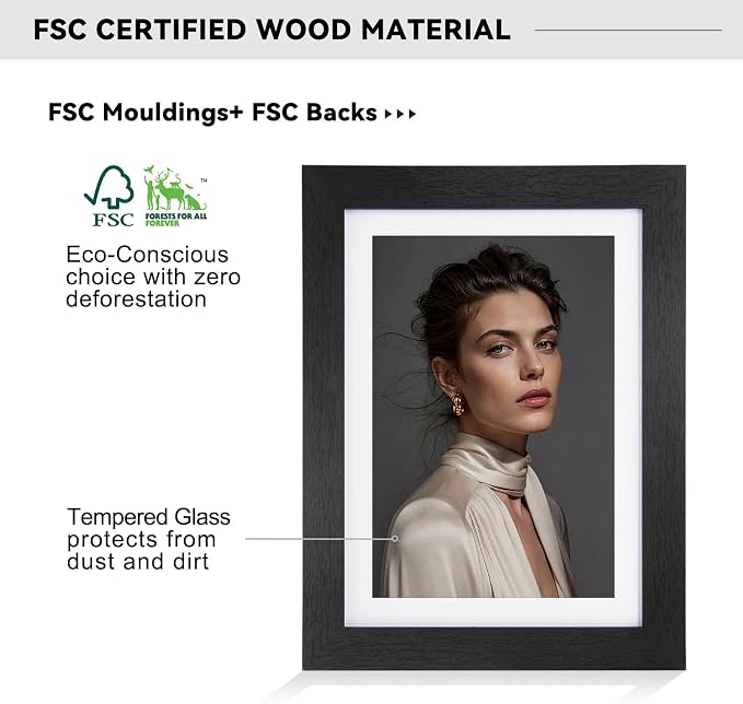 5x7 Picture Frame-Black Photo Frame,4x6 Mat,Tempered Glass,Engineered Wood