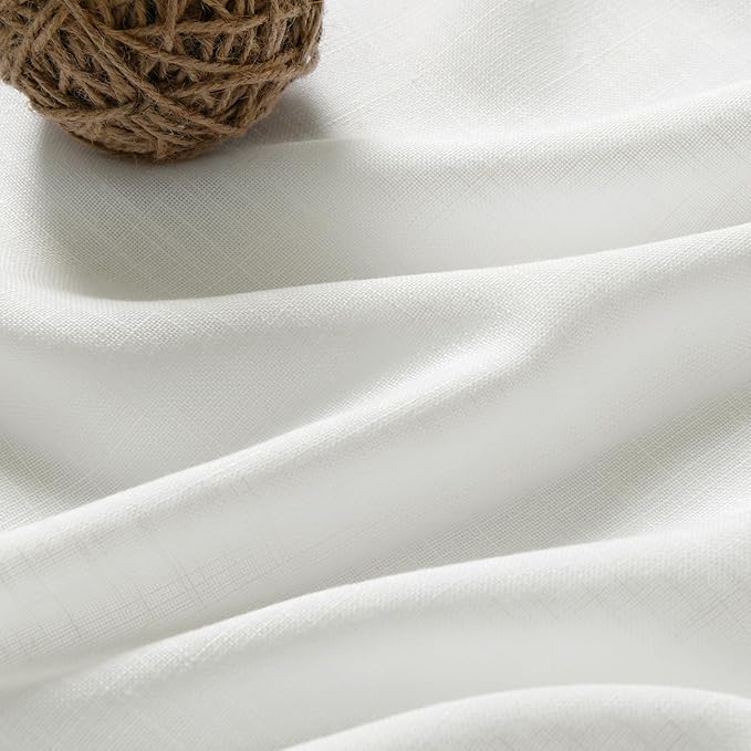 2 Panels Set Ivory Linen Curtains 105 Inches Long for Living Room Extra Long Back Tab Curtains Neutral Farmhouse Light Filtering Semi Sheer Linen Drapes Ceiling to Floor for Large Window