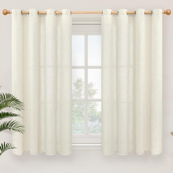 YoungsTex Linen Curtains 54 Inch Length 2 Panels for Living Room Window, Short Light Filtering Drapes with Grommet for Kitchen Bedroom, 52 X 54 Inch