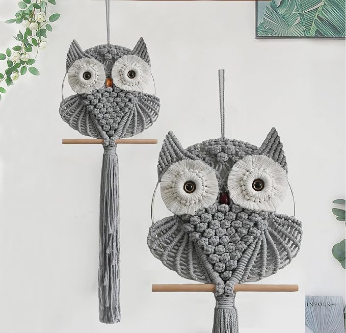 Achart Owl Macrame Wall Hanging-Hand Woven Boho Tapestry-Macrame Wall Decor