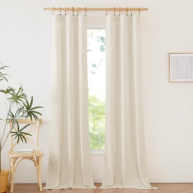 NICETOWN Thick Flax Linen Curtains 96 inches Long, Rod Pocket & Back Tab Privacy Added with Light Filtering Window Treatments for Bedroom/Living Room, Natural, W34 x L96, 2 Panels