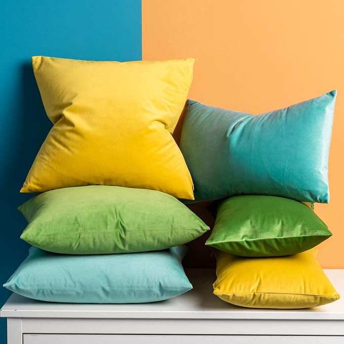 16x16 Velvet Throw Pillow Covers Set of 2 for Couch Sofa Bed,Yellow