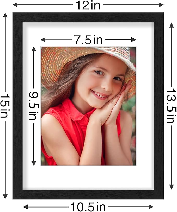 Vittanly 11x14 Picture Frames Set of 9 for Wall Mounting, Black | Display Pictures 8x10 with Mat or 11x14 without Mat, Engineered Wood with Shatter Resistant Plexiglass, Gallery Photo Frames