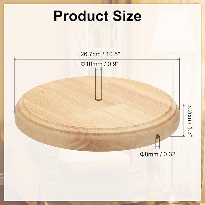PATIKIL 10.5" x 1.3" Wooden Lamp Base, Round Solid Wooden Base Wood Desk Lamp Display Stand Replacement for Bedroom Bedside Table Lamps DIY