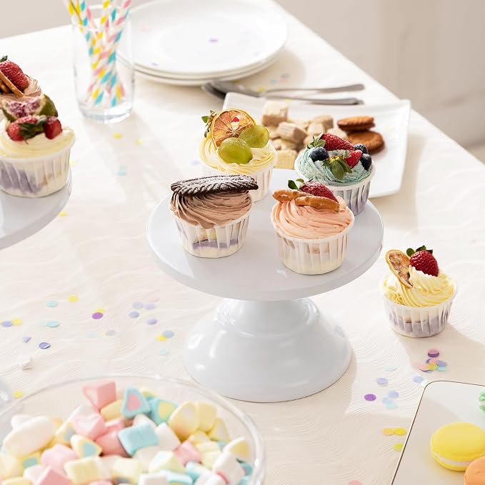 HBlife 3-PCS White Cake Stand Set (8"/10"/12" Plate) for 6-10 Inch Cakes, Perfect Dessert Table Display Set, Cupcake&Cake Stands for Party, Wedding, Birthday, Baby Shower, Anniversary (Metal) | Interchangeable Bases&Plates, Dessert Table Display, Cupca...