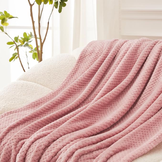 Exclusivo Mezcla Soft Waffle Fleece Bed Blanket Queen Size, Pink | Lightweight Plush Blanket for Bed, Bedroom, Cozy Flannel with Waffle Texture, Stylish Home Decor, All Season, 90x90 Inches