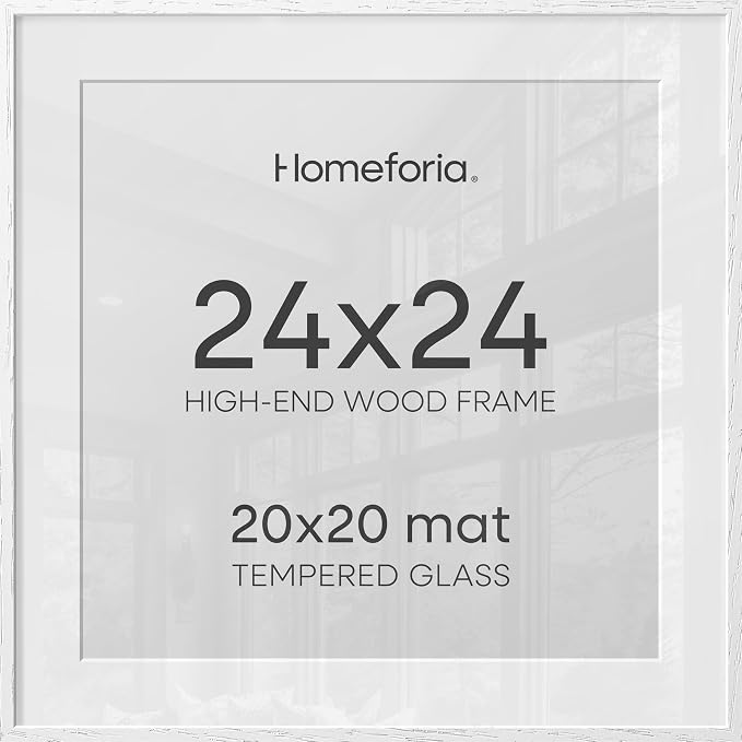Homeforia 24x24 White Oak Picture Frame, High-End Wood, 20x20 Mat, Glass