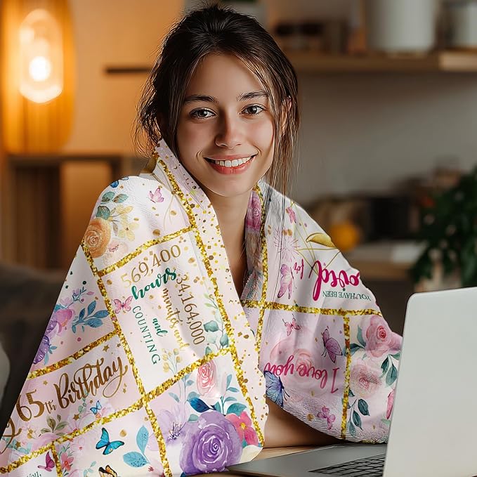 65th Birthday Gifts for Her -65 Year Old Gifts for Women Mom -65th Milestone Birthdays Blanket -65th Birthday Blanket for Women - Warm Soft Plush Flannel Throw Blankets (60"x50")