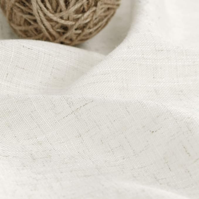Elegant Cream Linen Curtains Semi Sheer Curtain 98 Inches Long for Bedroom Neutral Light Filtering Drapes for Livingroom 2 Penels Set Back Tab Window Curtains Linen Textured 52x98