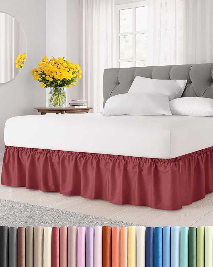 Burgundy Full Size Bed Skirt 18 Inch Drop Wrap Around Dust Ruffle