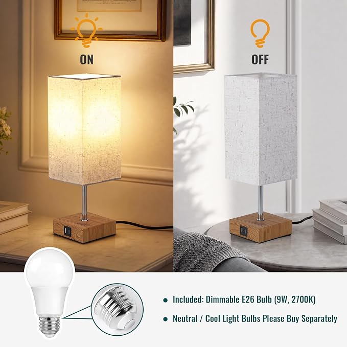 Siljoy Bedside Table Lamp with USB A+C Touch Control Dimmable Bulb Included