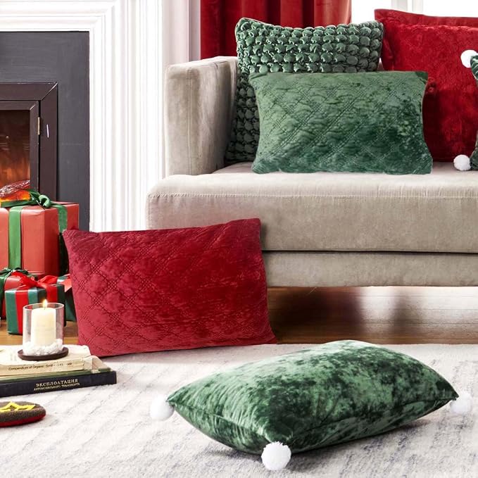 Throw Pillow Cover 14x20 1 Piece Velvet Long Pillowcase Soft Skin-Friendly Decoration Rectangle Pillow Cover for Couch Sofa Home, Red
