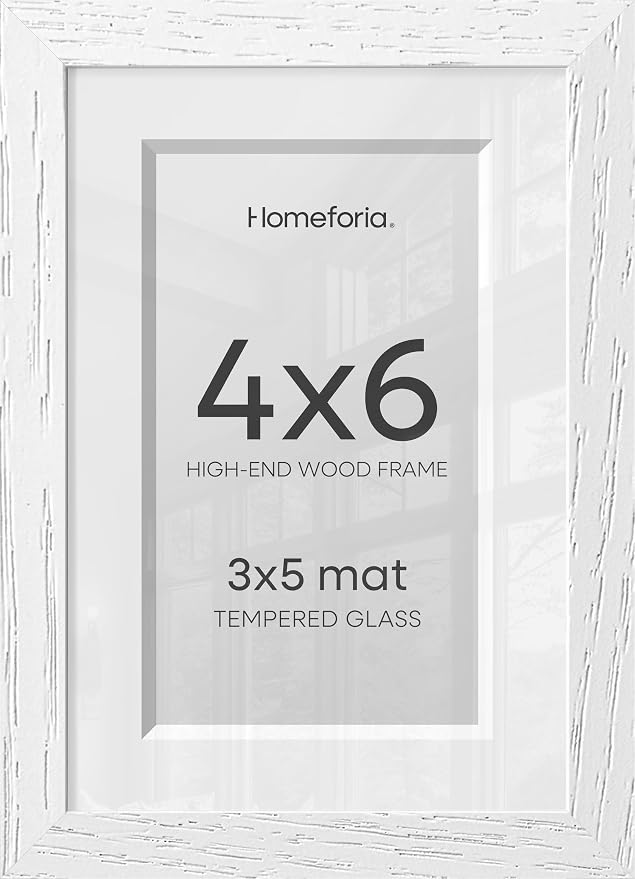 Homeforia 4x6 White Oak Picture Frame, High-End Wood, 3x5 Mat, Glass