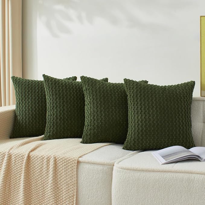 Boho Corduroy Throw Pillow Covers 20x20 Inch Set of 4 Soft Plush
