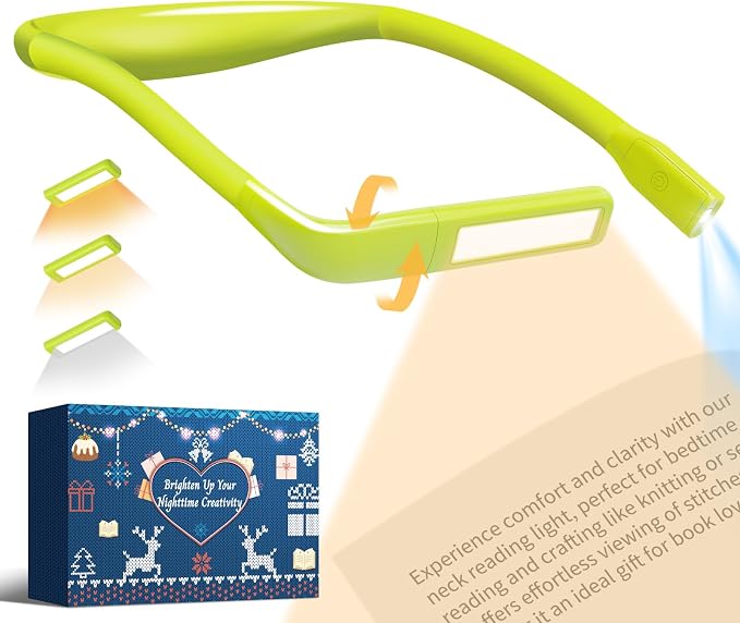 Neck Book Light, Rechargeable Reading Light, 3 Colors Dimmable