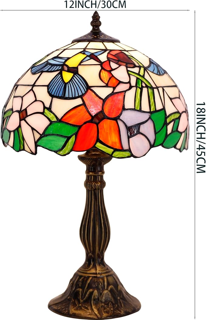 WERFACTORY Tiffany Lamp Stained Glass Lamp Hummingbird Bedside Table Lamp