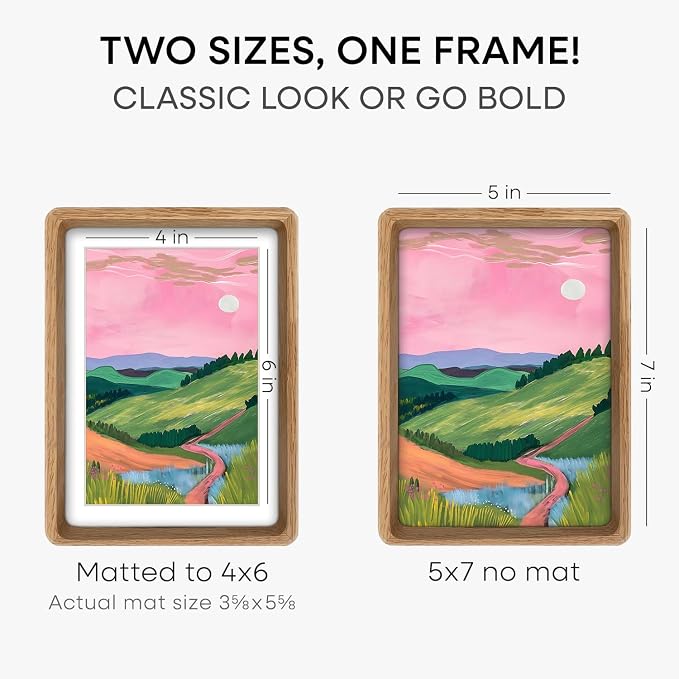 Homeforia 5x7 Mortise&Tenon Natural Oak Picture Frame, 4x6 Mat, Glass