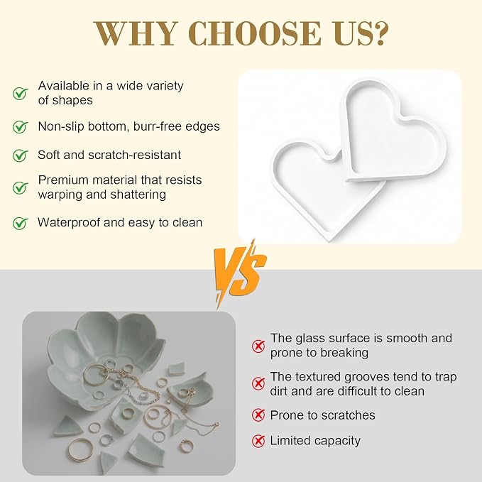BLESWIN Cute Heart Silicone Jewelry Dish, Soft Ring Holder Tray, Small Trinket Bowl for Keys Earrings Necklace, Aesthetic Home Decoration Gift for Women Girls Mom Best Friend, White