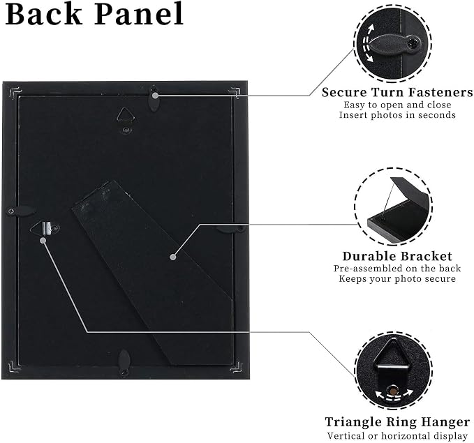 VIOLABBEY 8x10 Picture Frame Black Set of 2 with Real Glass Front