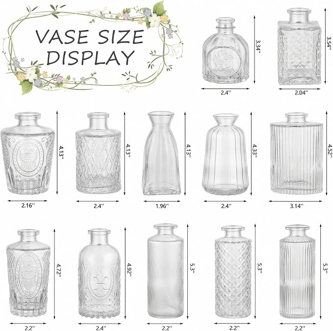RUCKAE Glass Bud Vases Mini Flower Vase Small Vintage Vases for Centerpiece Table Wedding Decorations Home Decor Party(Transparent 32pack)