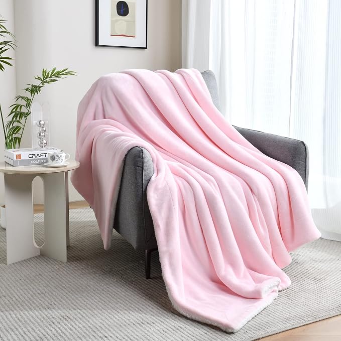 SOCHOW Sherpa Fleece Throw Blanket, Light Pink, 50x60 inches | Double-Sided Super Soft Luxurious Plush Blanket Throw Size