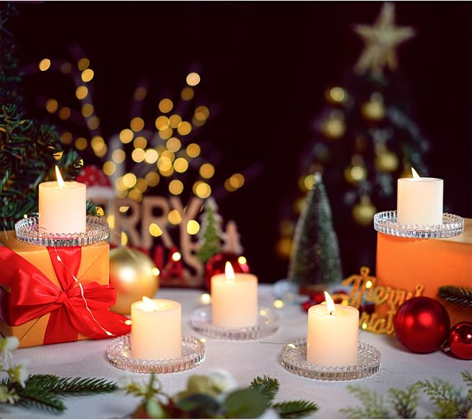 6PCS Pillar Candle Holder Plates, 4'' Glass Candle Dish, Round Candle Stand