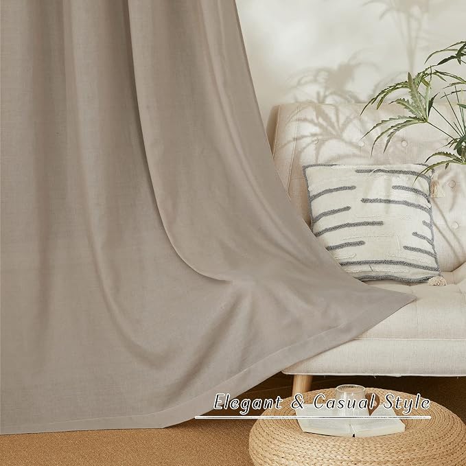 NICETOWN Rod Pocket & Back Tab Thick Flax Semi Sheer Linen Curtains, Privacy with Light Filtering Panels for Home Decor, Taupe, W55 x L95, 2 Panels