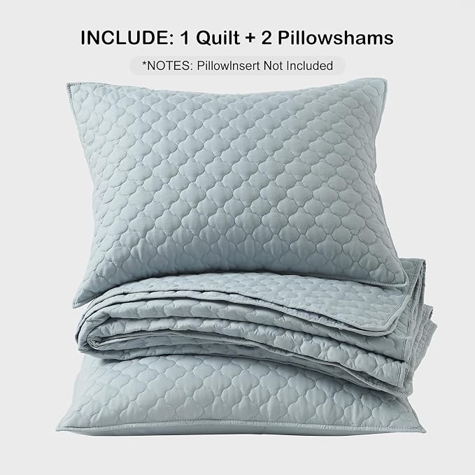 HORIMOTE HOME Quilt King Size Chambray Blue, Lightweight Quilt for Summer, Ultra-Soft Polyester Modern Style Quilted Clouds Pattern Bedspread Quit Set 3 Pieces(1 Quilt and 2 Pillow Shams)