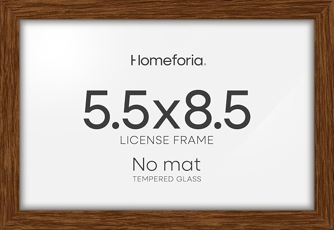 Homeforia 5.5x8.5 Brown Oak Business License Frame, High-End Wood, Glass