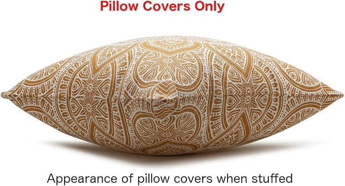 TreeWool Mandala Accent Throw Pillow Covers 20x20 Set of 2 (Mustard) | Decorative Throw Pillowcases for Sofa & Couch; 100% Cotton Accent Covers Ideal for Spring & Summer Stylish Home Decor