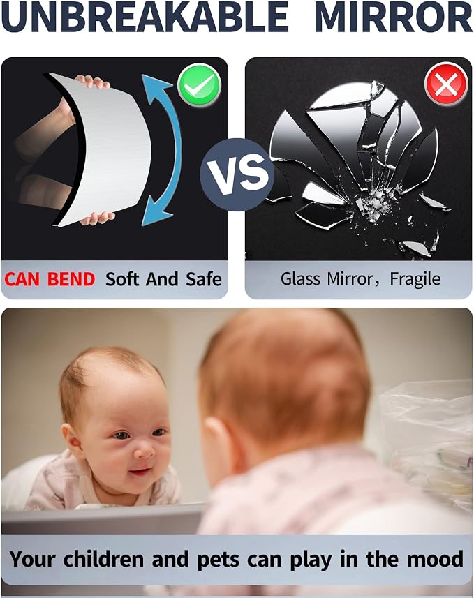 quegau Full Length Safety Shatterproof Mirror for Kids, Plastic Wall Mirror Made of Acrylic Plexiglass, 4 Pcs 12" x14", Long Bedroom Door Closet Mirror for Home Gym Body Workout