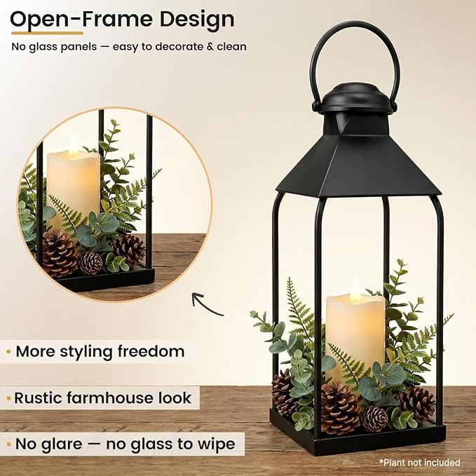 Decorative Metal Lanterns Indoor Outdoor, Set of 2 Outdoor Candle Holder | Candle Holder for Porch, Patio, Fireplace, Floor, Wedding & Christmas, Party Decoration, Holiday Table Centerpiece
