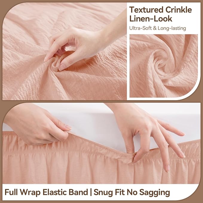 College Dorm Bed Skirt Twin XL 32 Inch Drop, Blush Pink Elastic Bedskirt | Ruffled, Wrap-around/elastic, Wrinkle-resistant, Fade-resistant, Machine Washable, Wrinkle-Free, Gift Box Packaging, Textured