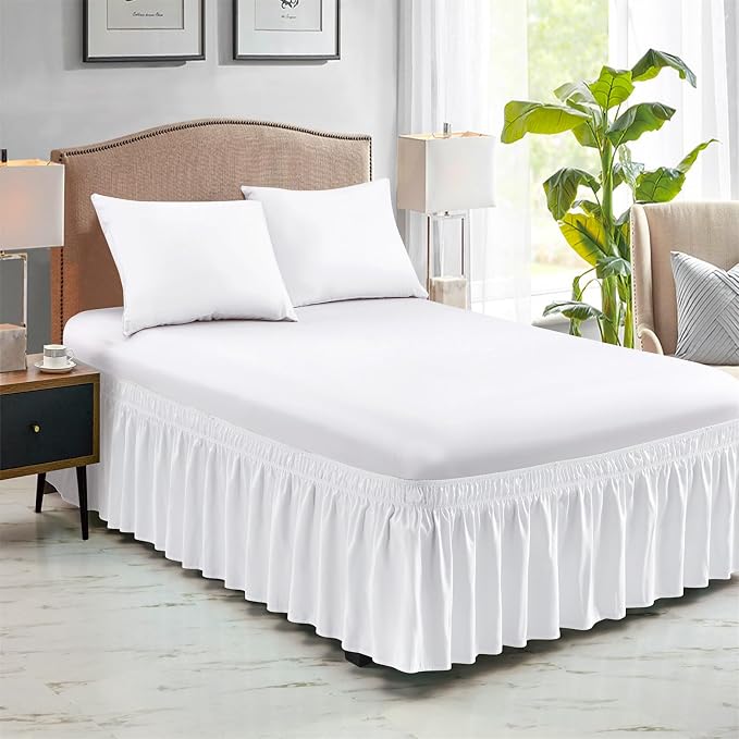 Queen Bed Skirt 18 Inch Drop Elastic Wrap Around Adjustable Bed