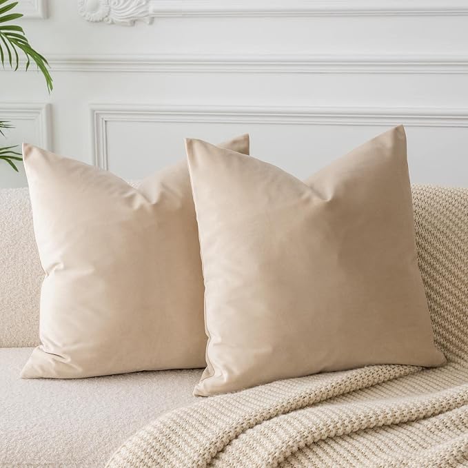 JUSPURBET 22x22 Decorative Velvet Throw Pillow Covers Set of 2,Khaki