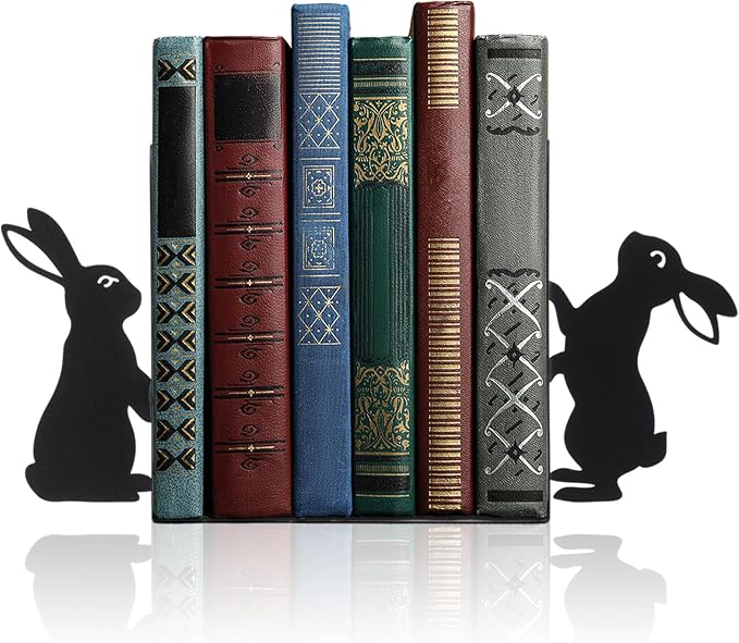 Geelin Rabbit Bookends Set of 2, Metal Bunny Book Ends for Shelves