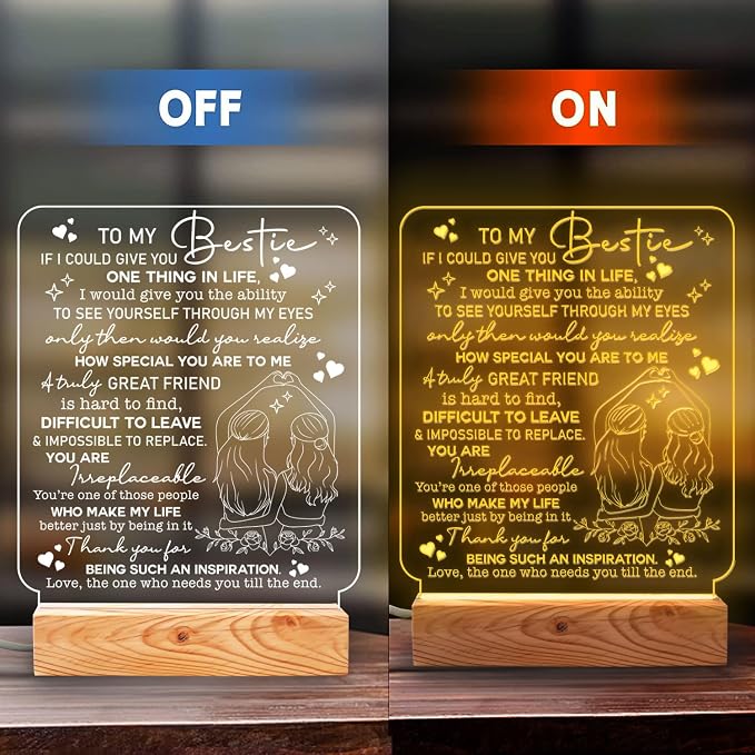 to My Bestie, Never Forget You are My Person Heartfelt LED Night Light for Best Friend Bestie Gifts for Women USB Powered Lamp with Pinky Promise Design Wooden Base Friendship Gift