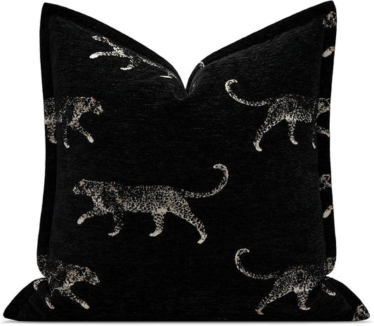 Throw Pillow Cover 20x20, Double Sided Cheetah Chenille Jacquard Embroidered Pillow Covers, Luxury Modern Style Accent Pillowcase for Bed Couch Sofa Living Room Bedroom