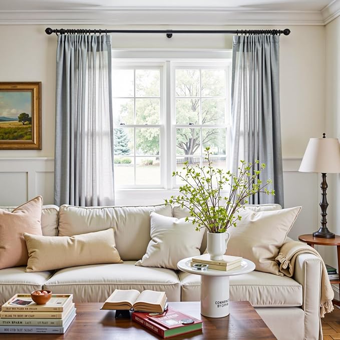 jinchan Custom Size Curtain Grey Linen Blend Curtain 1 Panel for Bedroom Living Room, Light Filtering Farmhouse Drape with Rod Pocket Back Tab (Grey)