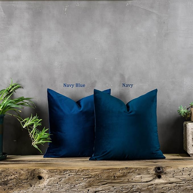 Decorative Velvet Throw Pillow Covers for Couch Sofa Bedroom,Soft Solid Cushion Covers Set of 2,14x14 inch,Navy Blue