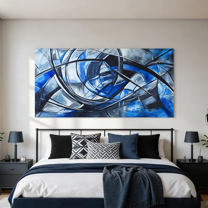 Abstract Wall Art Decor Modern Wall Art Pictures for Living Room Abstract Canvas Art Wall Decor Large Blue Wall Art Prints Artwork for Walls Black and White Wall Art Decor Home Office Decor 24" X 48"