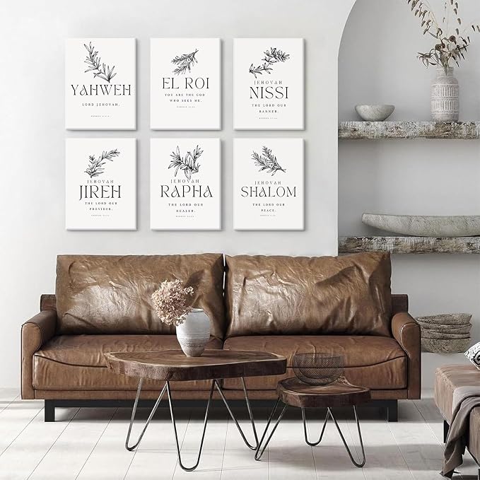 Christian Hebrew Names of God Wall Art Bible Verse Scripture Canvas Wall Decor Art Minimalist Jesus Pictures Modern Christian Poster Artwork Bible Verse Prints for Room 12x16x6 Inch Wrapped Canvas
